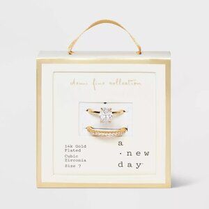 NEW A New Day™ Gold 14K Gold Plated Oval Cubic Zirconia & Pave Band Wedding Ring